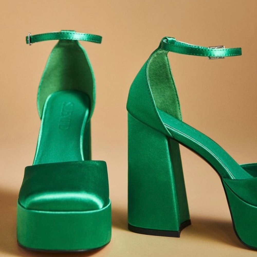 NIB Anthropologie x Silent D “Tailah” Kelly Green Platform Heels Women's Size 10